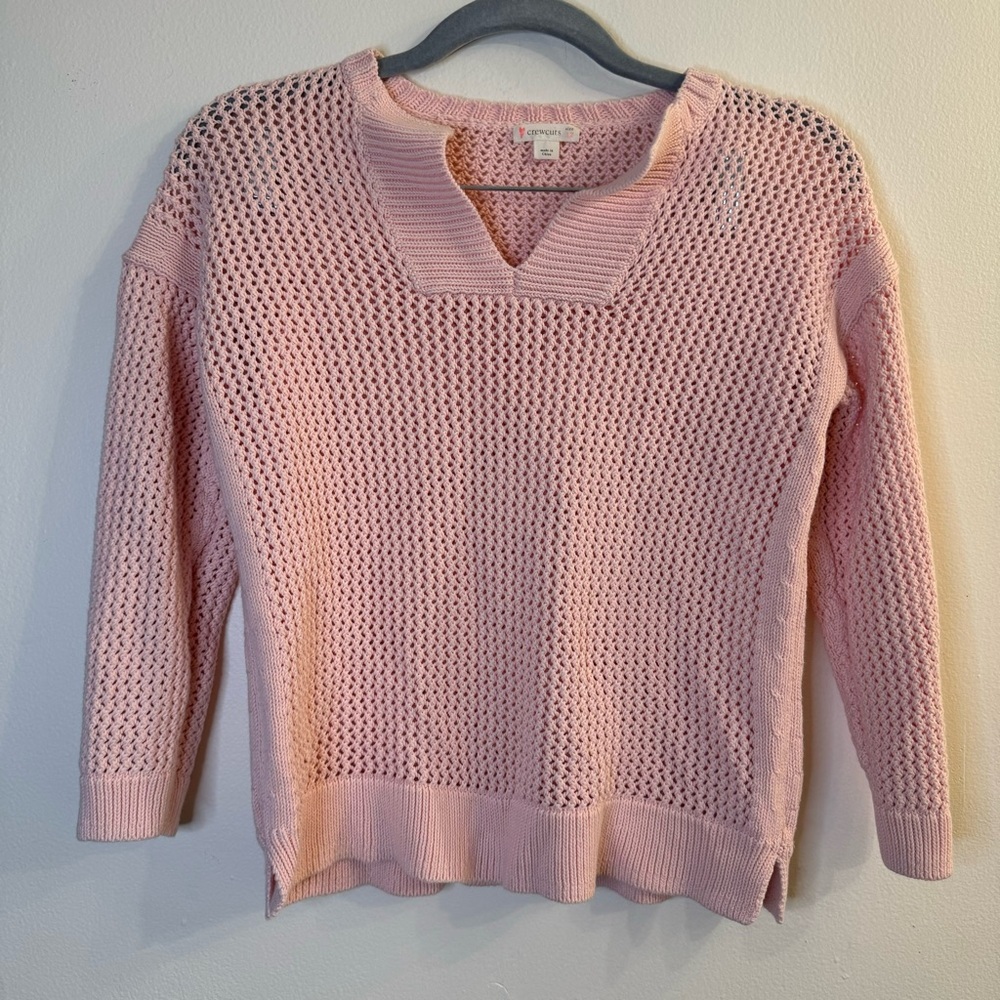 Crewcut JCrew Youth Girls Pink Pullover Crotchet Knit Sweater Size 12